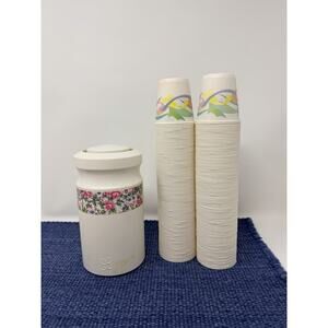 VTG Used Dixie Cup Dispenser Floral Pink With 196 New -Dixie Cups